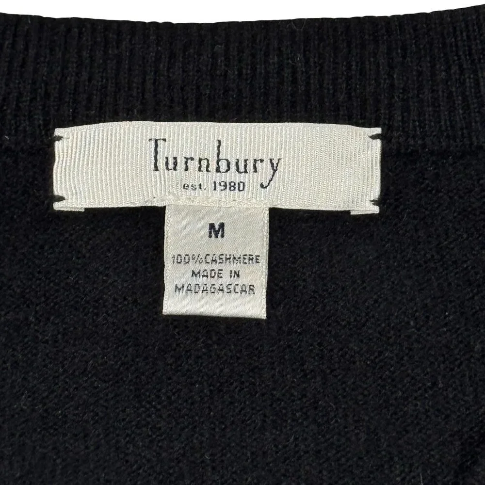 Turabury 100% Cashmere Mens V Neck Sweater Sz M Black Minimalist Preppy Work